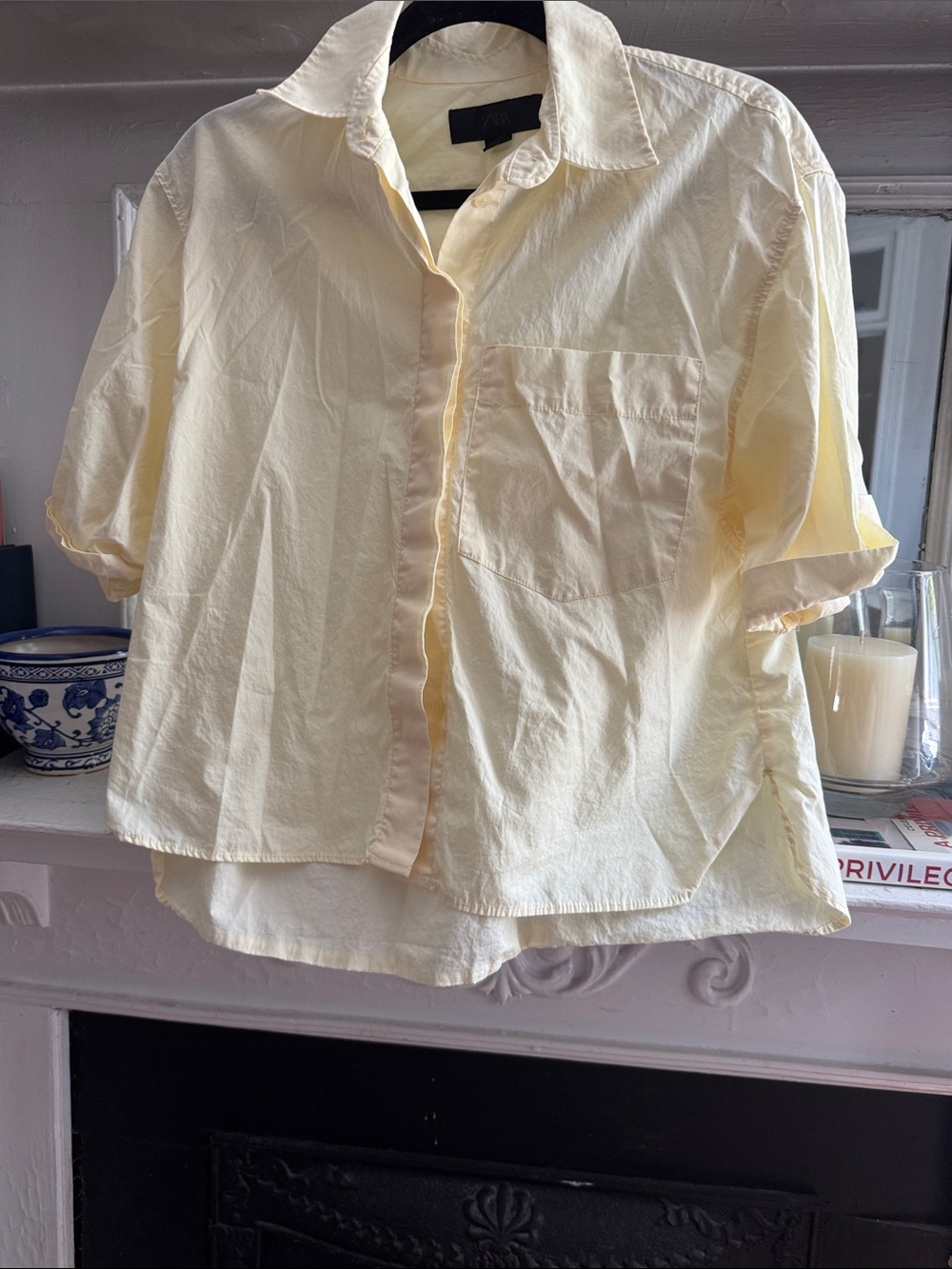 Zara Pale Yellow Short-Sleeve Button-Down Shirt